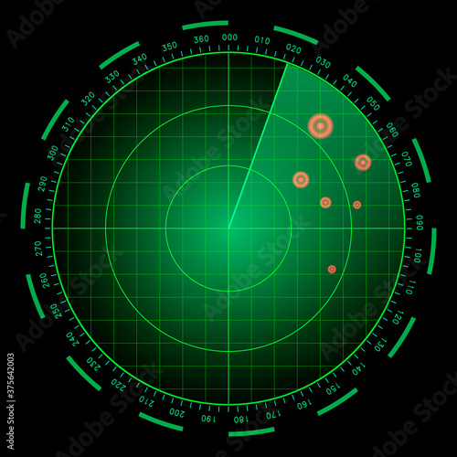 Digital blue realistic radar screen. HUD vector illustration.