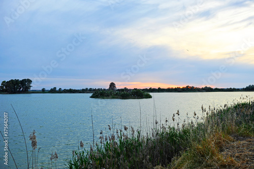 Do  ana National Park at sunset. Tarelo Lagoon and Bonanza Marshes. Sanl  car de Barrameda province of C  diz Spain
