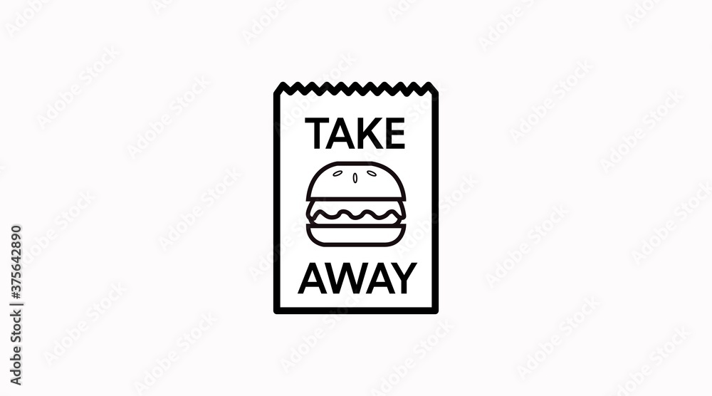 Vector Isolated Black and White Burger Take Away Bag Icon or Sign