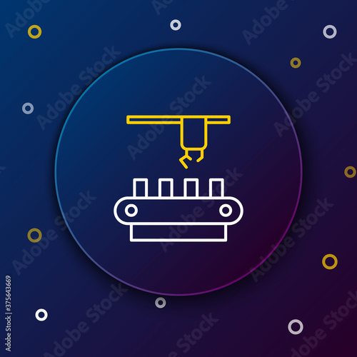 Line Factory conveyor system belt icon isolated on blue background. Robot industry concept. Colorful outline concept. Vector.