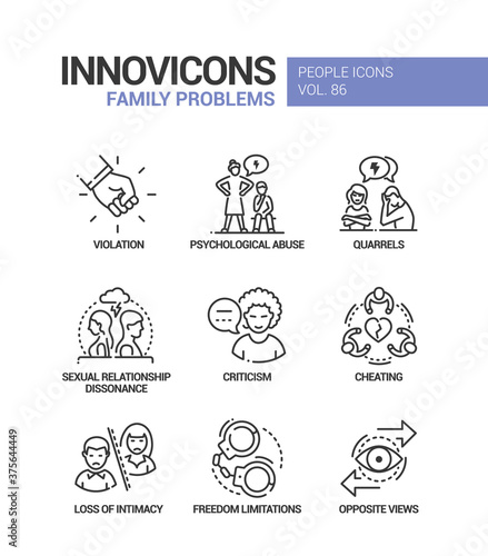 Family problems concept line design style icons set