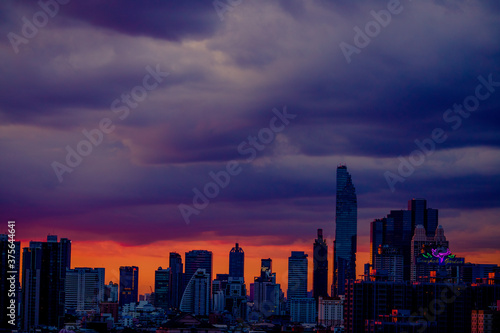 panoramic high-angle evening background of the city view with natural beauty and blurred sunsets in the evening and the wind blowing all the time showing the distribution of city center accommodation