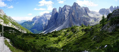 Mountain pass on italian dolomites alps in the hike from Val Fiscalina to Tre Cime di Lavaredo  Unesco  Trentino Alto Adige  Sudtirol  Italy