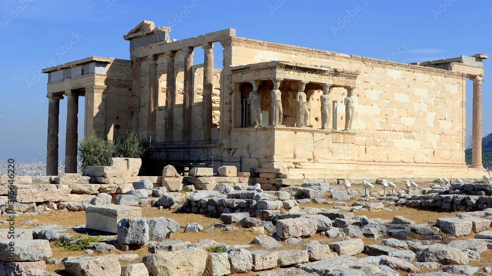 La Acrópolis, Templo Erecteion, Portico de las Cariatídes, Atenas, Grecia_