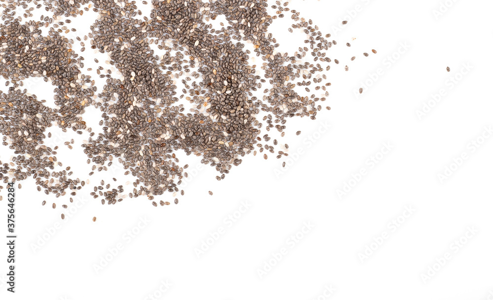 Chia seeds isolated on a white background, top view Chia seeds isolated on a white background, top view