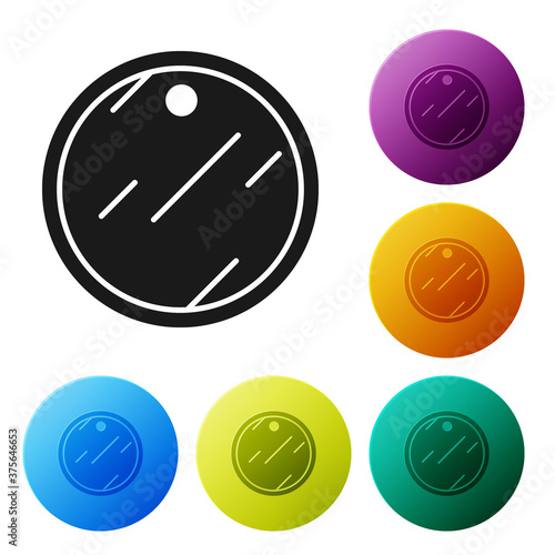 Black Cutting board icon isolated on white background. Chopping Board symbol. Set icons in color circle buttons. Vector.