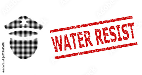 Police head halftone dotted vector and Water Resist scratched stamp imitation. Stamp includes Water Resist text between parallel lines.