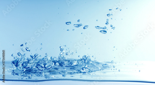 Abstract Blue Water bubble drops splash horizontal background.