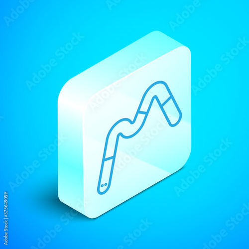 Isometric line Jelly worms candy icon isolated on blue background. Silver square button. Vector.