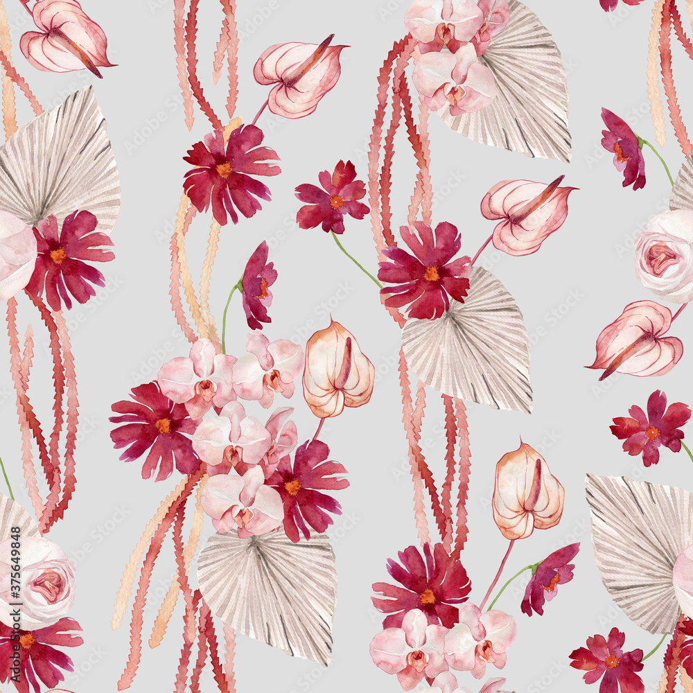 watercolor illustration, seamless texture in the bohemian style with ...
