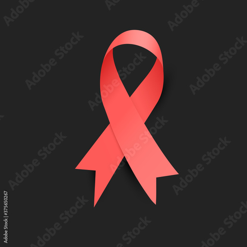 Red silky ribbon for HIV awareness day in December on black background. Vector illustration.