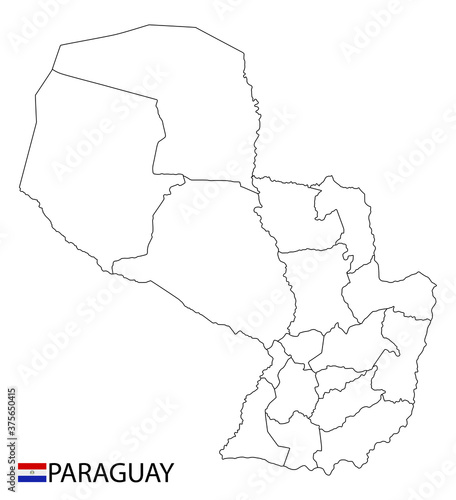 Paraguay map, black and white detailed outline regions of the country. Vector illustration