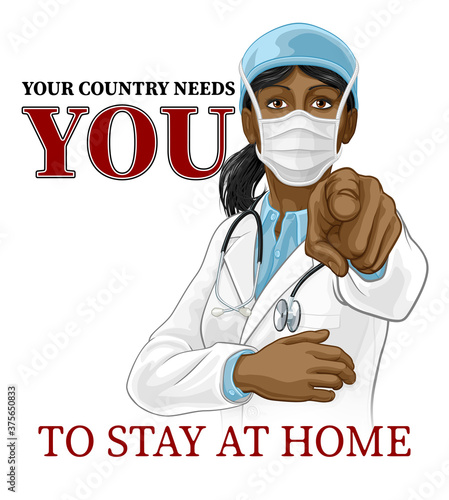 Photo A woman doctor in PPE mask pointing in a your country needs or wants you gesture