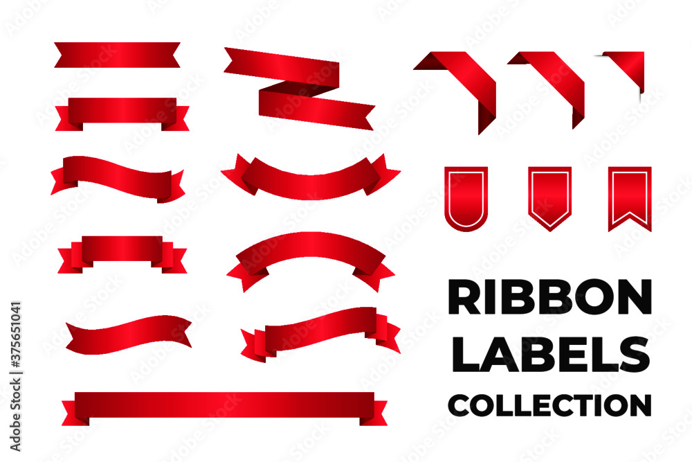 Collection of Red Ribbon, Banner and Label | Vector Ribbon and Label | Ribbon Label Set