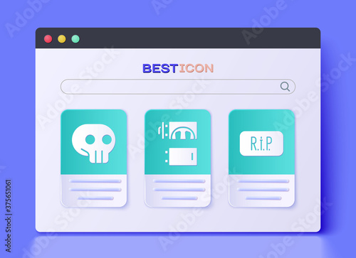 Set Crematorium, Skull and Speech bubble rip death icon. Vector.