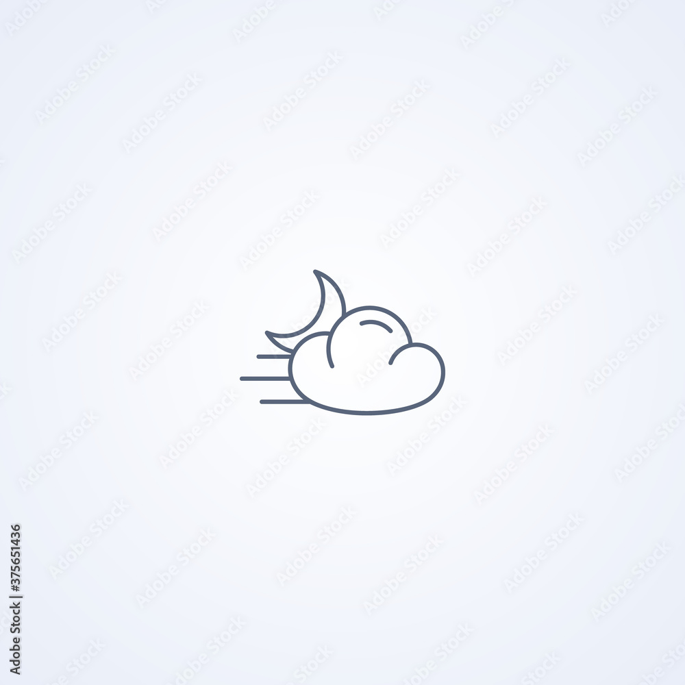 Windy night, vector best gray line icon Windy night, vector best gray line icon