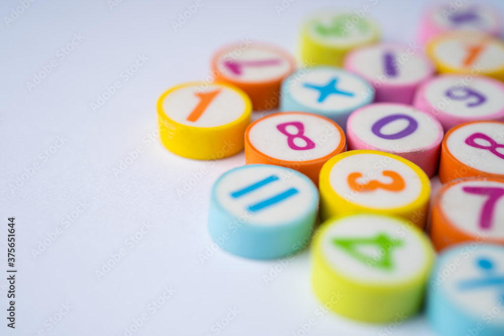 Fototapeta premium Math Number colorful on white background, education study mathematics learning teach concept.