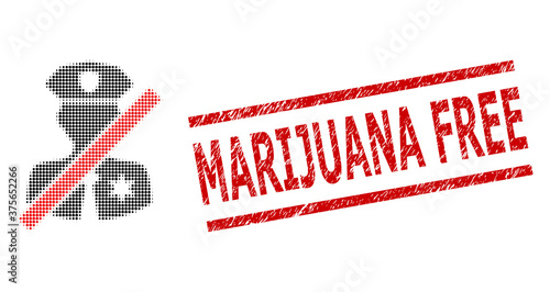 Stop police patrol halftone dotted vector and Marijuana Free corroded stamp seal. Stamp seal includes Marijuana Free text between parallel lines.