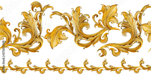 Gold damask seamless pattern. Watercolor vintage golden ornament. luxury textile print