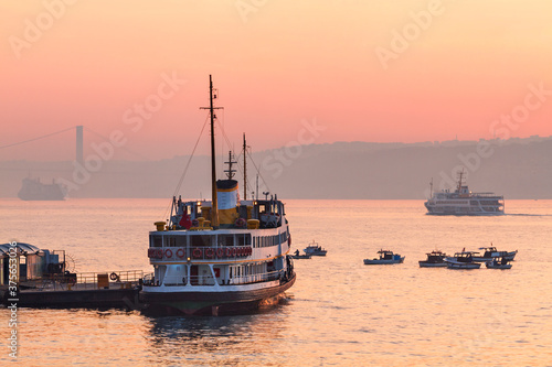 Sunrise on the Bosphorus, in Istanbul, Turkey.