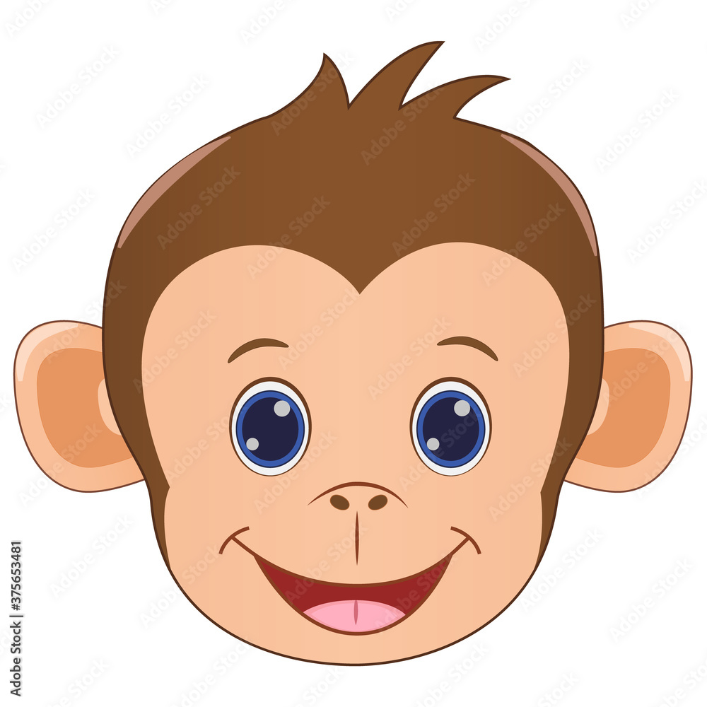 Cute cartoon smiling monkey face vector. A hand drawn design on