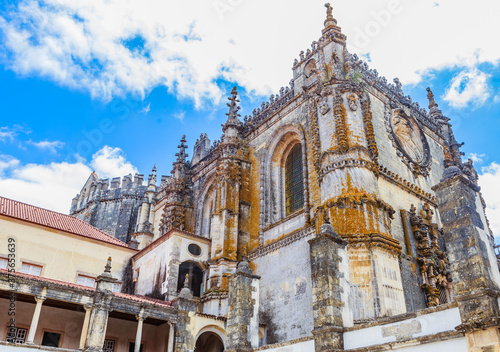 The elaborate pinnacles over the western facade of the church, Convent of Christ, Tomar, Portugal photo