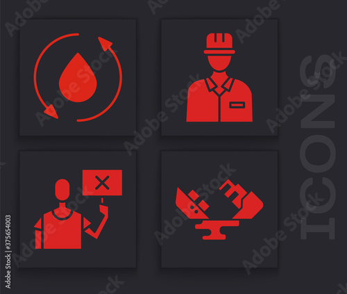 Set Wrecked oil tanker ship, Oil drop, Oilman and Nature saving protest icon. Vector.