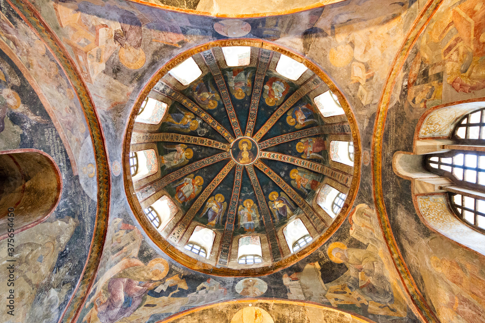 Frescos in the historical Byzantine Church of Chora, converted into a mosque now and known as Kariye Mosque, in Istanbul, Turkey