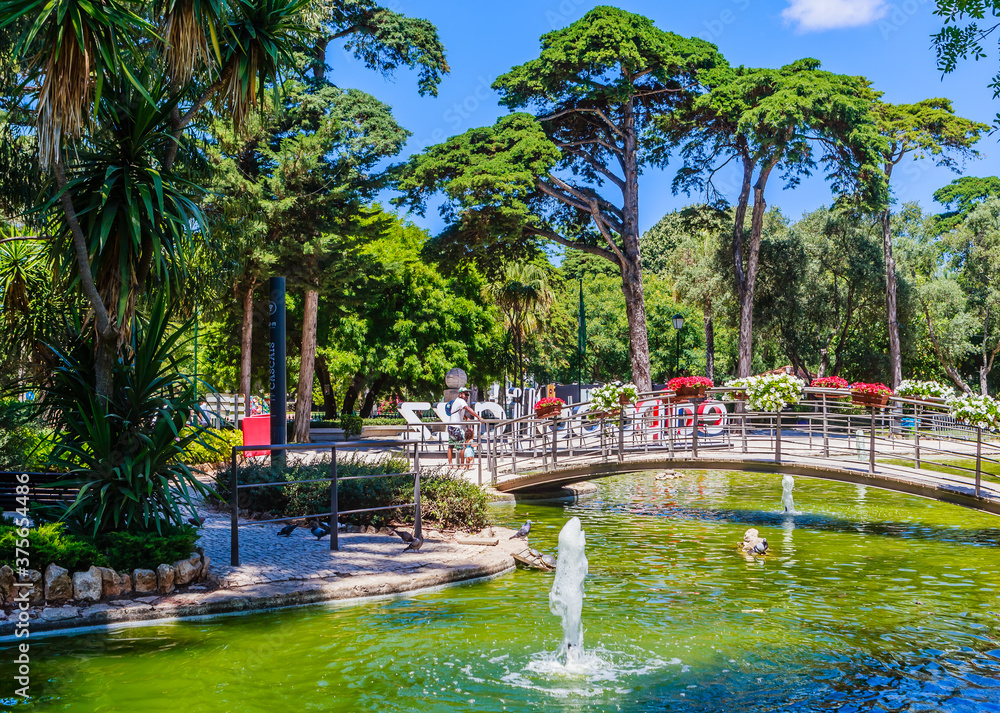 Fountains and pond in Marechal Carmona Park, Cascais, near Lisbon, Portugal