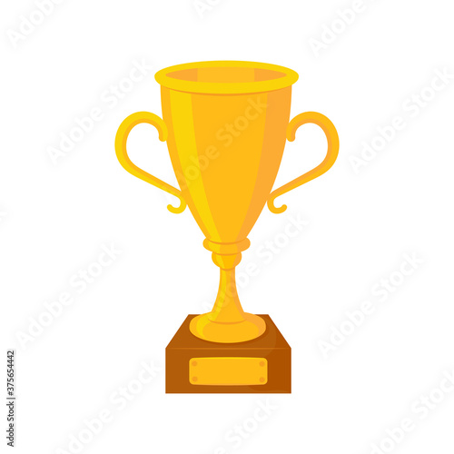 Winner's trophy icon isolated on white background. Realistic golden cup. Concept goal achievement. Cartoon flat design. Vector illustration