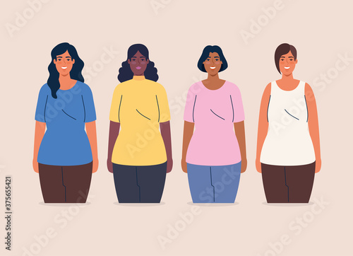 multiethnic group of women together, diversity and multiculturalism concept vector illustration design