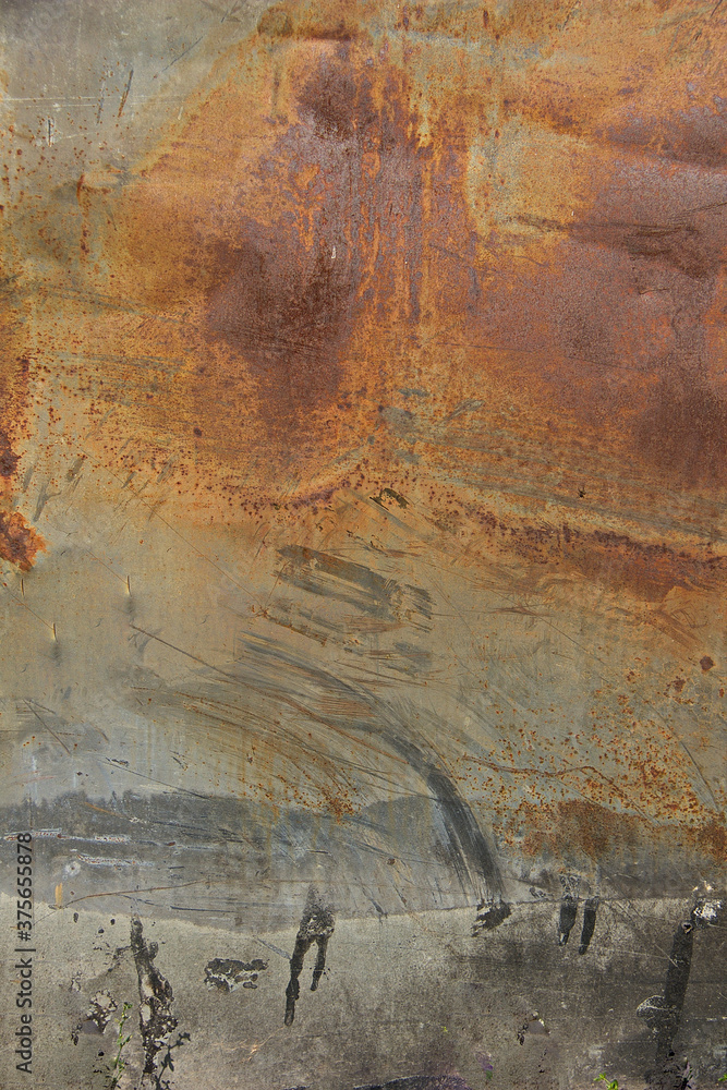 Grunge rusted metal texture. Rusty corrosion and oxidized background. Worn metallic iron panel. Vertical