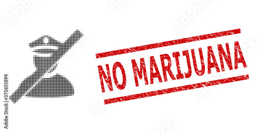 Not allowed police halftone dotted icon and No Marijuana textured stamp imitation. Stamp includes No Marijuana caption between parallel lines.