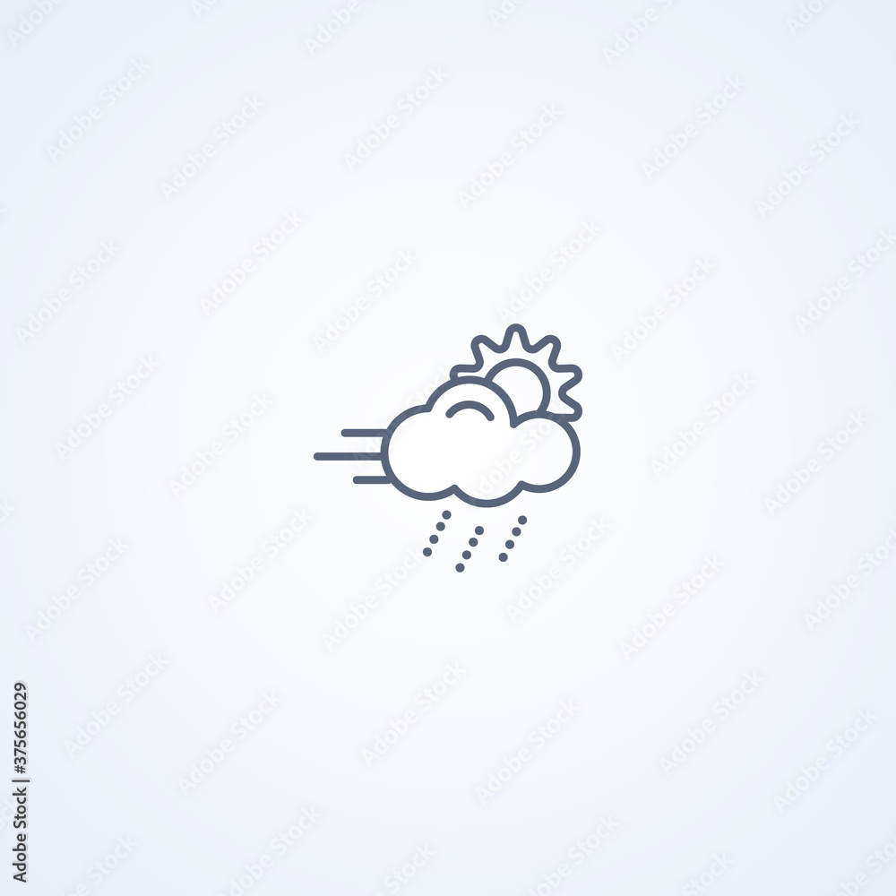 Partly cloudy, strong wind and rain, vector best gray line icon Partly cloudy, strong wind and rain, vector best gray line icon