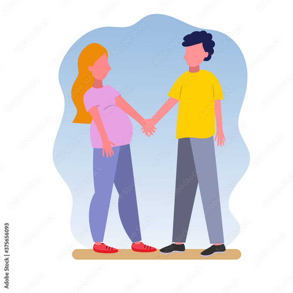 A young couple waiting for the birth of a child. A pregnant woman with her husband, a couple in love holding hands A young couple waiting for the birth of a child. A pregnant woman with her husband, a couple in love holding hands