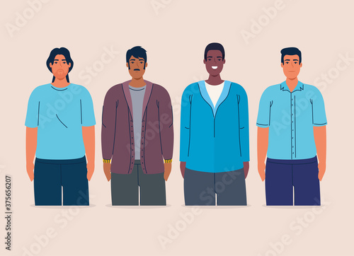 multiethnic group of men together, diversity and multiculturalism concept vector illustration design