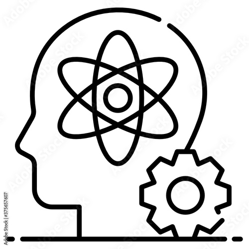 
Vector of ability in trendy style, science symbol inside human head with gear 
