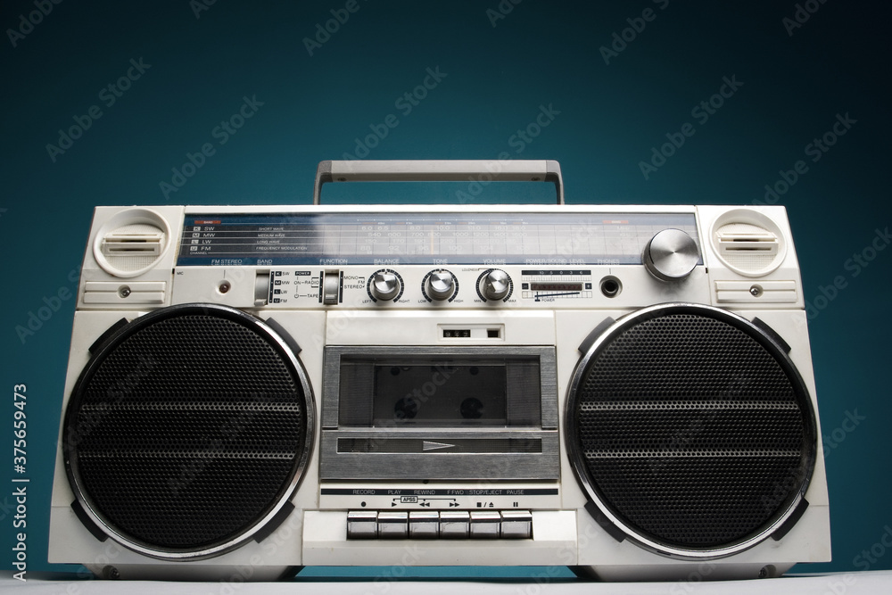 Retro boom box radio wide angle close-up Retro boom box radio wide angle close-up