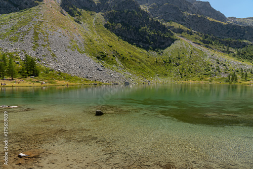 Morgex (Aosta), the wonderful Lake of Arpy, a mirror of water of glacial origin set in a beautiful alpine setting.