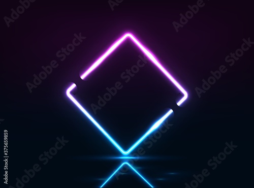 Neon rectangle lamp wall sign isolated on transparent background.