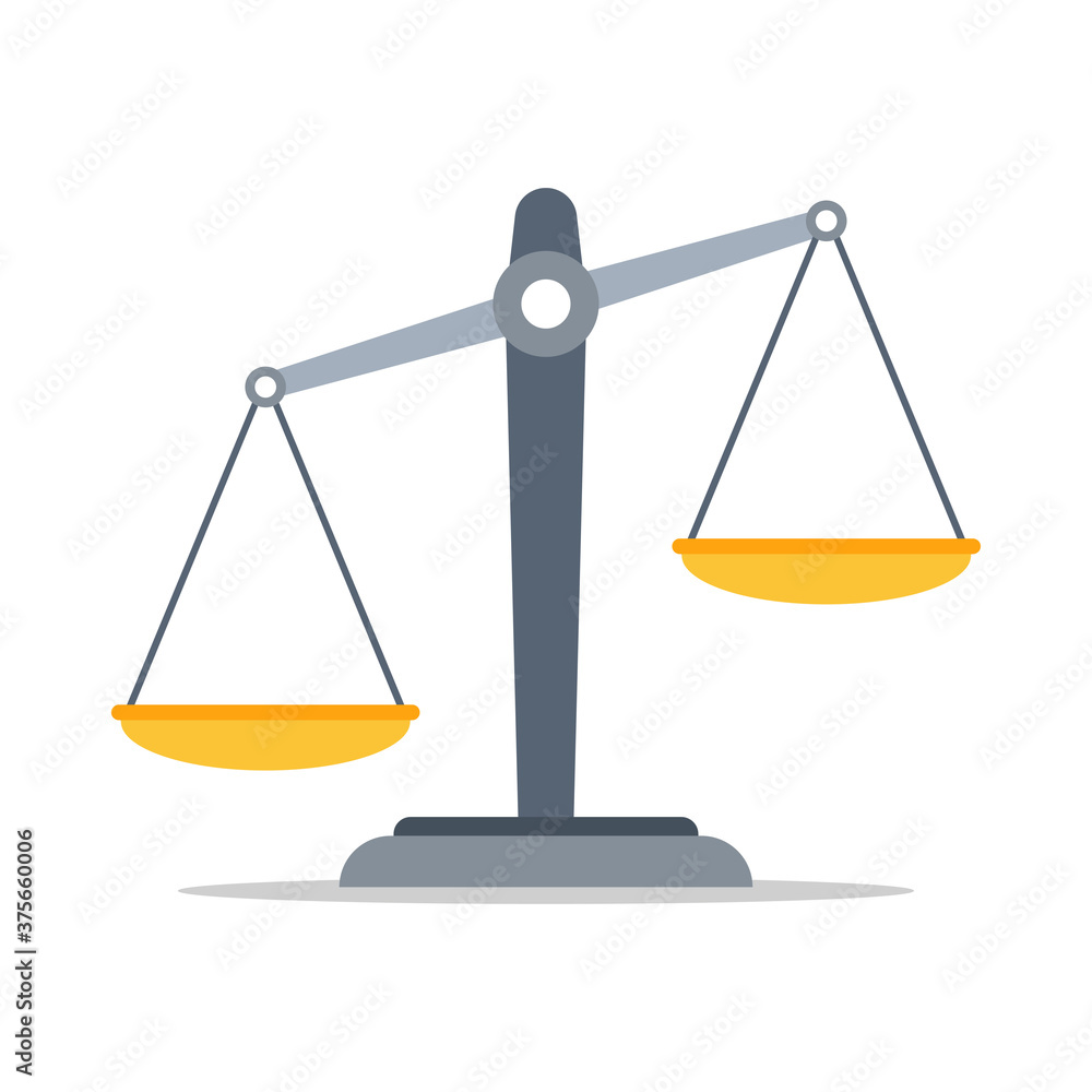 Scales of justice icon. Law balance symbol. Empty scales. Vector illustration, isolated on white background. Scales of justice icon. Law balance symbol. Empty scales. Vector illustration, isolated on white background.
