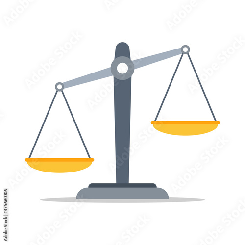 Scales of justice icon. Law balance symbol. Empty scales. Vector illustration, isolated on white background.