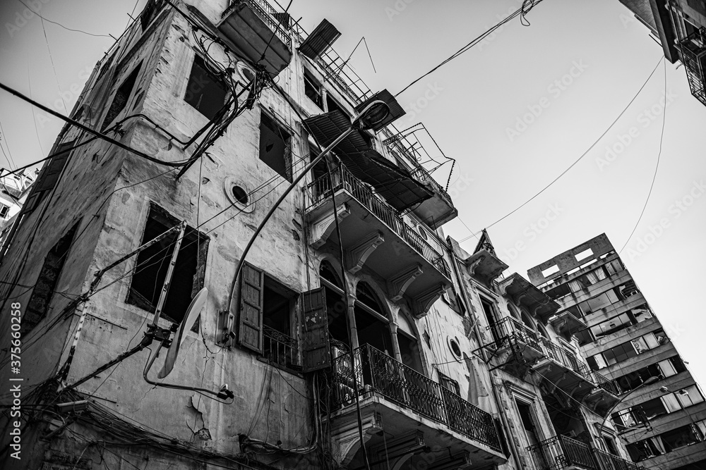 Naklejka premium Beirut, Lebanon - August 4th, 2020 a huge explosion destroyed half of this beautiful city with more than 180 casualties, 6000 injured and 300,000 left homeless. 