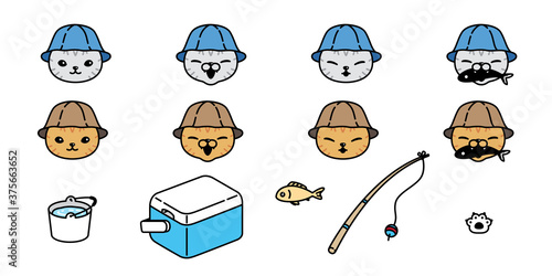 cat vector icon kitten fishing calico pet head face logo symbol character cartoon doodle illustration design