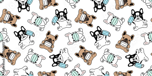 dog seamless pattern french bulldog face mask covid19 coronavirus pm 25 vector pet puppy animal cartoon scarf isolated repeat wallpaper tile background doodle illustration design