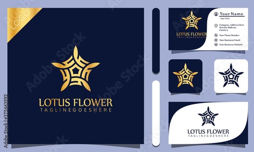 Gold star beauty flower luxury ornament logos design vector illustration with line art style vintage  modern company business card template