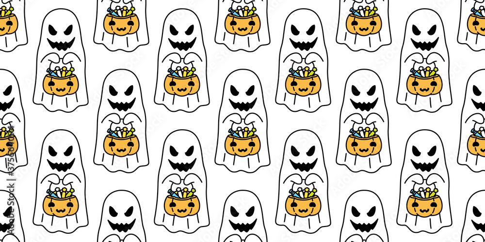 Ghost seamless pattern Halloween spooky pumpkin basket candy cartoon vector scarf isolated repeat wallpaper tile background devil evil doodle illustration gift wrap paper design Ghost seamless pattern Halloween spooky pumpkin basket candy cartoon vector scarf isolated repeat wallpaper tile background devil evil doodle illustration gift wrap paper design