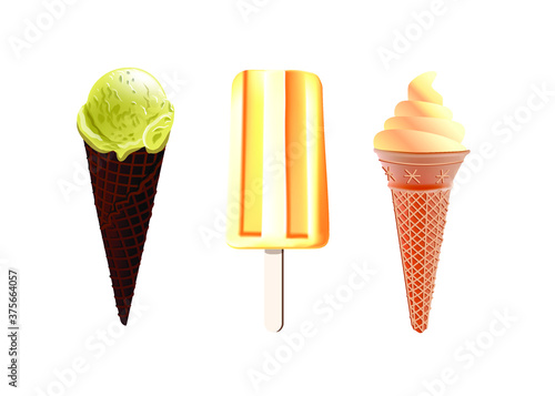 Vector illustration of different vanilla ice cream.