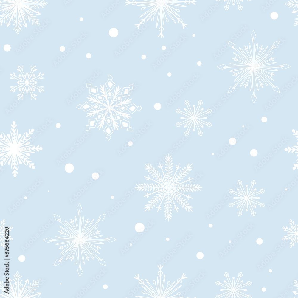 Snowflakes vector seamless pattern design for winter and Christmas fabric, wrapping, textile, wallpaper, background. Snowflakes vector seamless pattern design for winter and Christmas fabric, wrapping, textile, wallpaper, background.