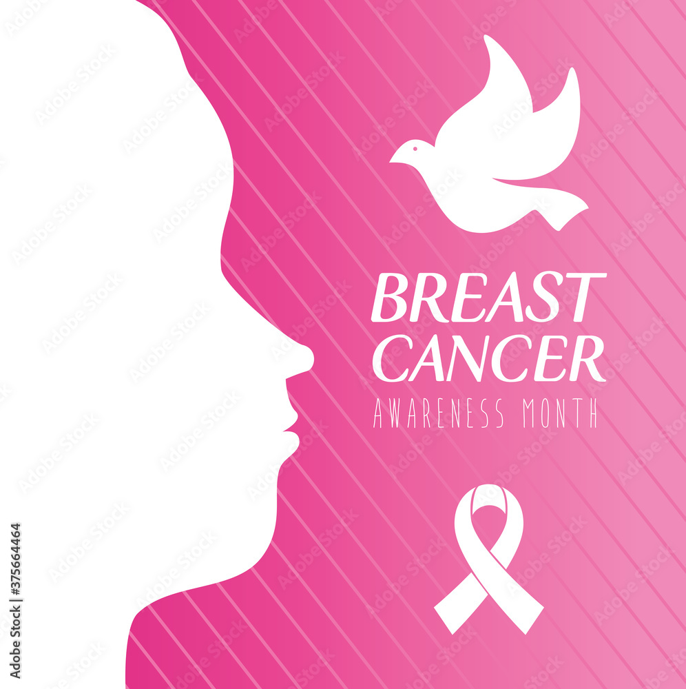 banner of world breast cancer awareness month with profile woman and dove flying vector illustration design banner of world breast cancer awareness month with profile woman and dove flying vector illustration design
